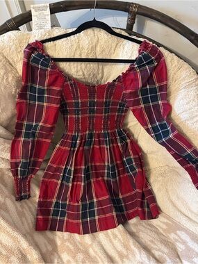 HILL HOUSE Nap Dress XS Red Plaid Mini Dress